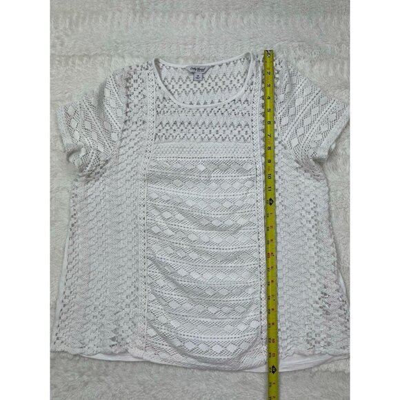 Lucky Brand Crochet Front Short Sleeve Shirt Medium Sheer White - Picture 5 of 6